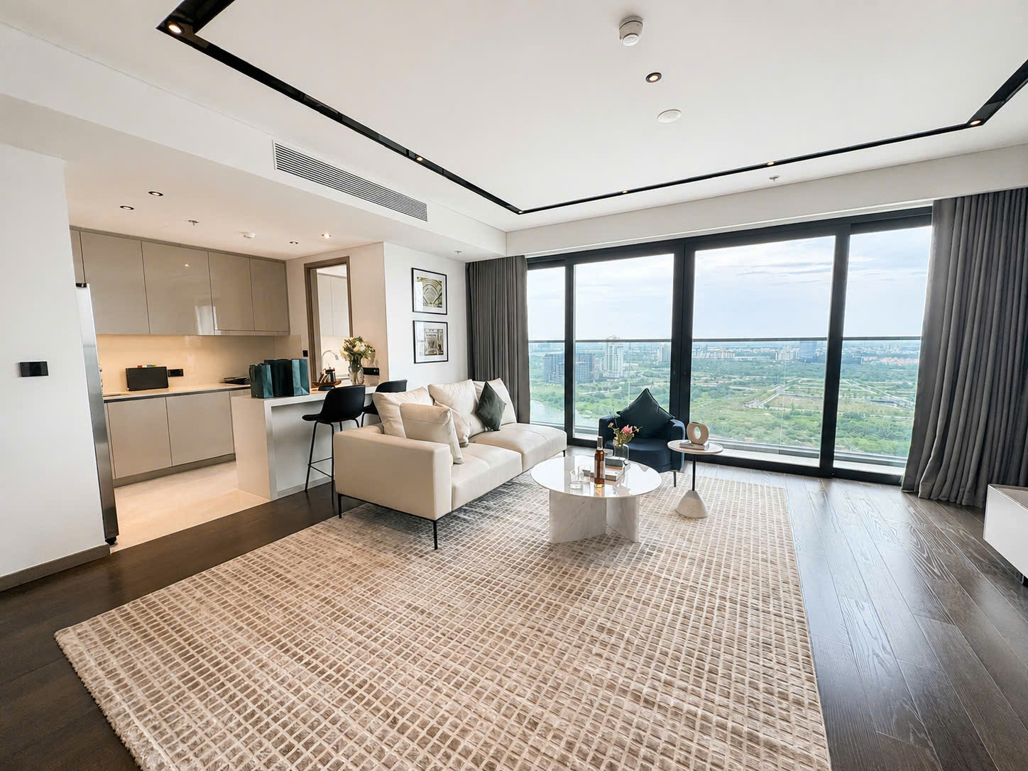 Corner 3 bedroom apartment for rent at Grand Marina Saigon with premium furnishings and stunning river views